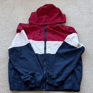 Ambiance Colorblock Hooded Windbreaker - Red, White & Blue